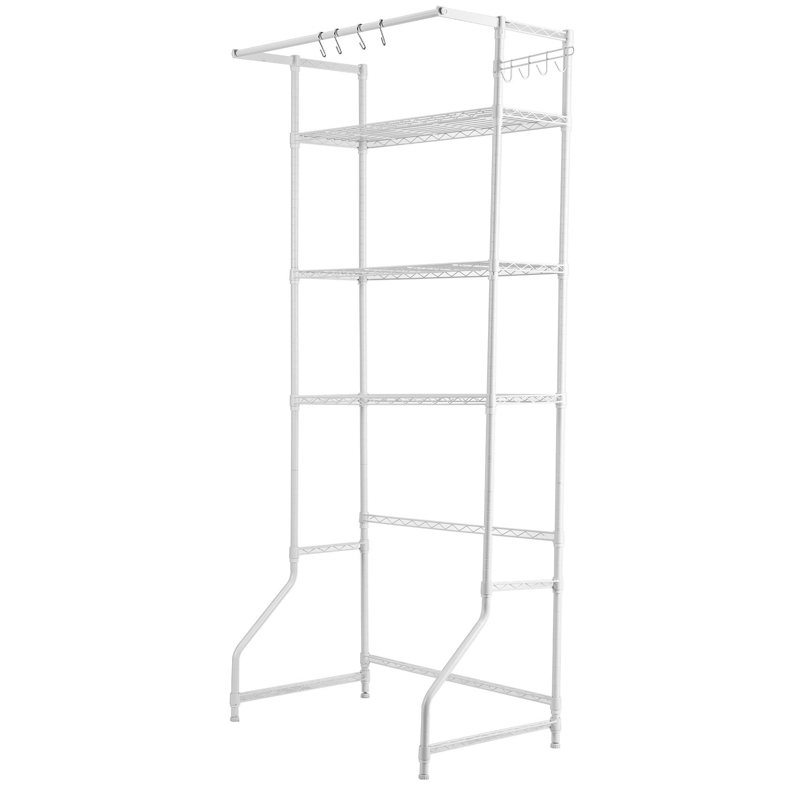 Over The Washer And Dryer Storage Shelf, 3 Tier Laundry Room Drying Rack With Hanger Rod And Hooks, Adjustable Over Washer And Dryer Shelves, Laundry Room Shelf Storage Space Saver, White_maomaolike.com